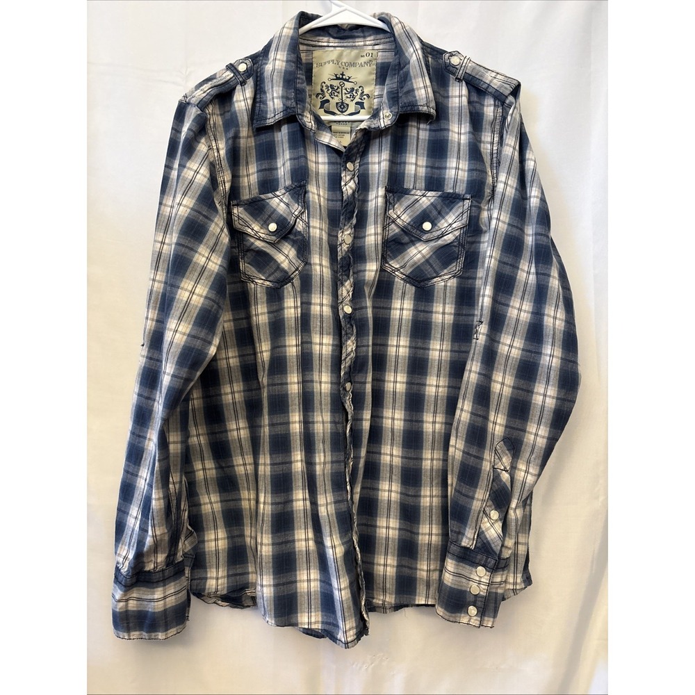 SUPPLY COMPANY USA Pearl Snap Cowboy Western Plaid Button Up Long Sleeve Shirt L